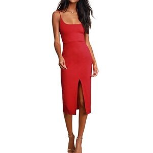 Lulus Keep It Classy Red Sleeveless Bodycon Midi Dress Front Slit Small NWT